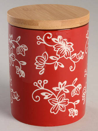 Floral Lace Red Small Cylinder Canister & Wood Lid