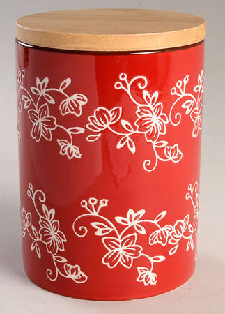 Floral Lace Red Medium Cylinder Canister & Wood Lid