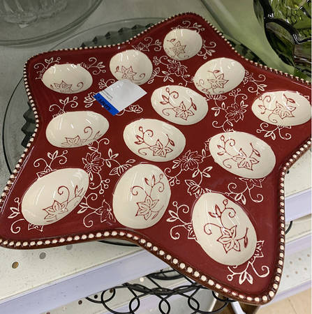 Floral Lace Red Deviled Egg Plate