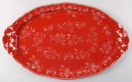 Floral Lace Red 18" Oval Serving Platter