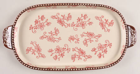 Floral Lace Red 13" Oval Lid-It (Trivet,Tray,Baker Lid)