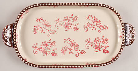 Floral Lace Red 11" Oval Lid-It (Trivet,Tray,Baker Lid) by Temp-Tations