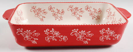 Floral Lace Red Rectangular Baker No Lid