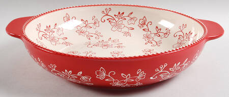 Floral Lace Red 14" Round Tab Handled Baker