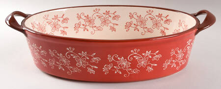 Floral Lace Red 3 Qt Oval Covered Casserole No Lid