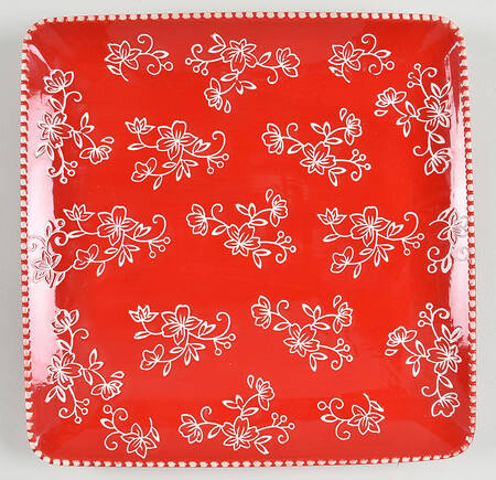 Floral Lace Red Square Dinner Plate