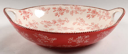 Floral Lace Red 14" Handled Round Serving Bowl