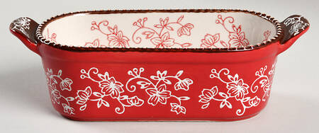 Floral Lace Red 9" Oval Lid-It (Trivet,Tray,Baker Lid) by Temp-Tations