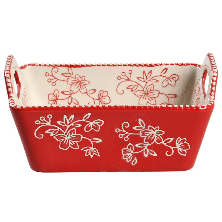 Floral Lace Red Upswept Handled Loaf Pan
