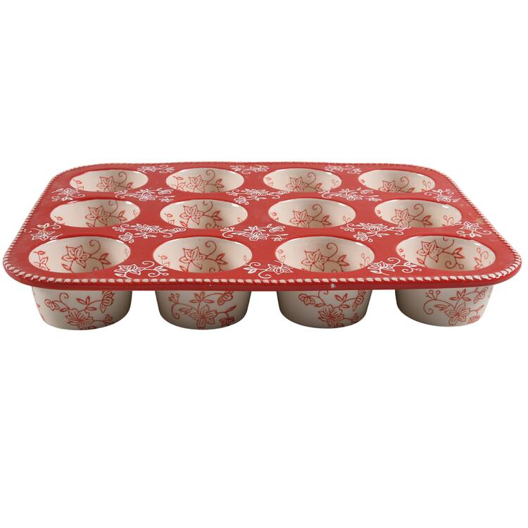 Floral Lace Red Large Muffin Pan, Hold 12 Muffins
