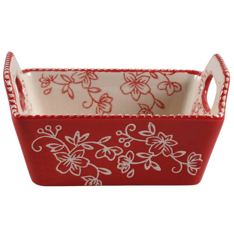 Floral Lace Red Mini Upswept Handled Loaf Pan