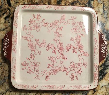 Floral Lace Red Square Handled Cake Plate