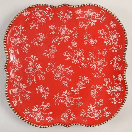 Floral Lace Red Square Dinner Plate