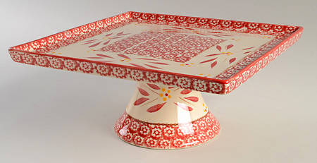 Old World Red Square Pedestal Server/Cake for 6 Piece Pedestal Server/Cake Set