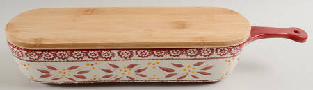 Old World Red Loaf Pan with Wood Lid