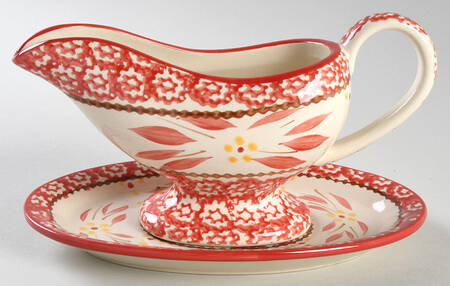 Old World Red Gravy Boat & Underplate