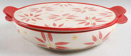 Old World Red 14" Round Tab Handled Baker & Lid-It by Temp-Tations