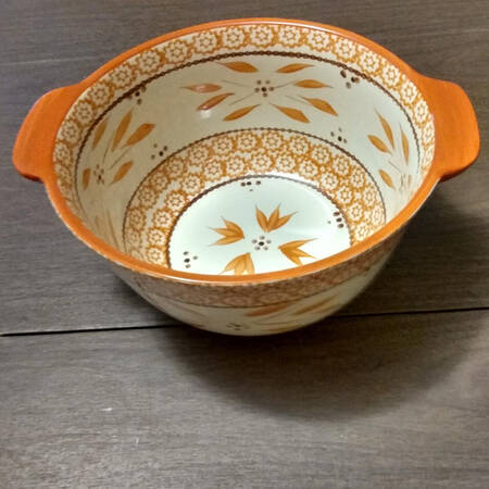 Old World Orange Spice 10" Handled Round Serving Bowl