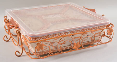 Old World Orange Spice 13" Square Baker & Plastic Lid w/Std & Divided Lid