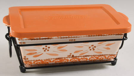 Old World Orange Spice 4 Pc 10" Rect Baker (Baker,Lid,Trivet & Stand) by Temp-Tations