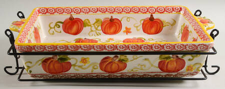 Pumpkin Patch 15" Rectangular Baker w/Metal Stand