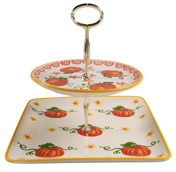 Pumpkin Patch 6 5/8"-10"  2 Tiered Serving Tray (Dp, Sp) HC
