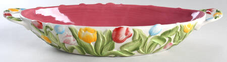 Figural Floral Tulip 15" Oval Handled Bowl