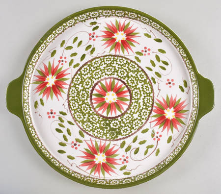 Old World Poinsettia Handled Cake Plate