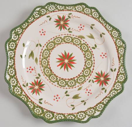 Old World Poinsettia Scalloped Dinner Plate