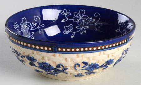 Floral Lace Basketweave Blue Soup/Cereal Bowl