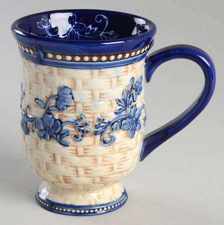 Floral Lace Basketweave Blue Mug