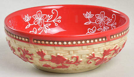 Floral Lace Basketweave Red Soup/Cereal Bowl