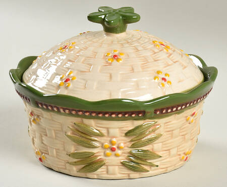Old World Basketweave Green 6" Nesting Ramekin & Lid by Temp-Tations