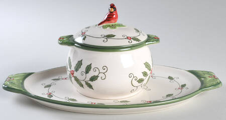 Cardinal Covered Soup Bowl & Sandwich Tray