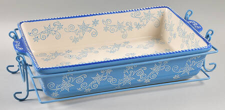 Floral Lace Winter 15" Rectangular Baker w/Metal Stand