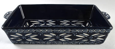Carved Old World Blue 15" Rectangular Baker