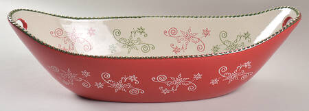 Floral Lace-Festive 16" Large Oval Salad Serving Bowl by Temp-Tations