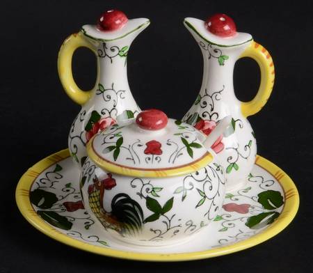 Early Provincial 4 Piece Cruet Set on Tray by Ucagco