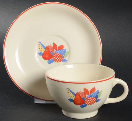 Calico Fruit Footed Cup & Saucer Set