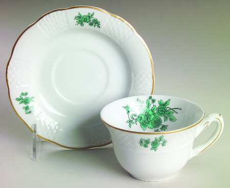 Green Rose Flat Cup & Saucer Set