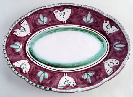Campagna Chicken (Purple Border, Green Dots) 16" Oval Serving Platter