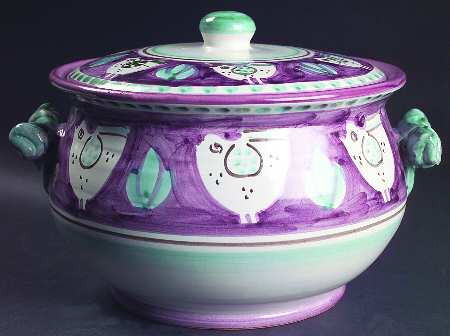 Campagna Chicken (Purple Border, Green Dots) Tureen &  Lid