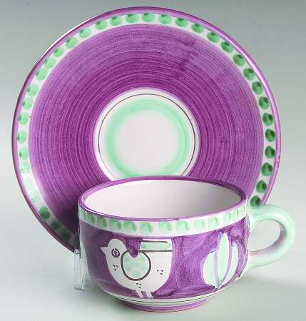 Campagna Chicken (Purple Border, Green Dots) Flat Cup & Saucer Set