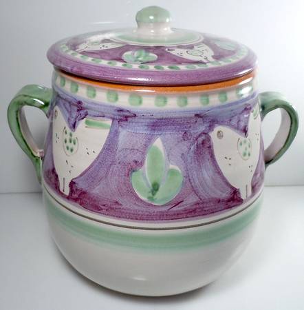 Campagna Chicken (Purple Border, Green Dots) Large Canister & Lid