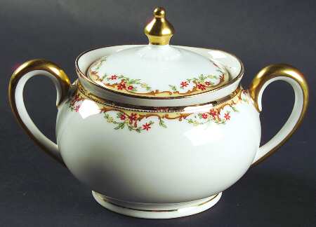 The Meuse (Rust & Yellow Flowers, Tan) Sugar Bowl & Lid