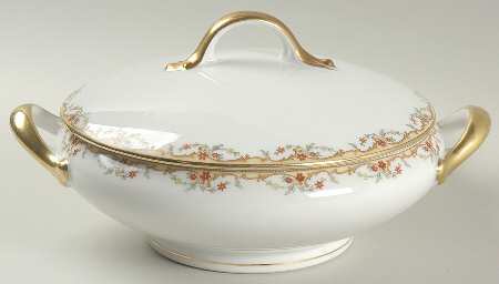 The Meuse (Rust & Yellow Flowers, Tan) Round Covered Vegetable