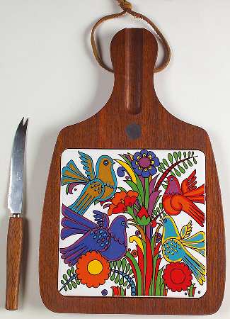 Acapulco (Older, Milano Shape) Cheese Board with Ceramic Tile & Wood Handle Knife