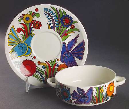 Acapulco (Older, Milano Shape) Flat Cream Soup Bowl & Saucer Set