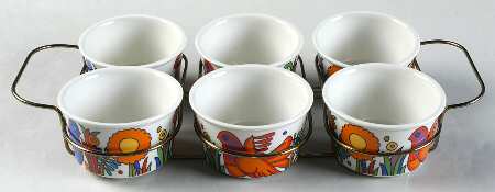 Acapulco (Older, Milano Shape) Set of 6 Ramekins w/Metal Stand