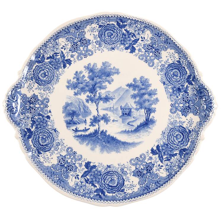 Burgenland Blue (Green Blue, Black Backstamp) Handled Cake Plate by Villeroy & Boch